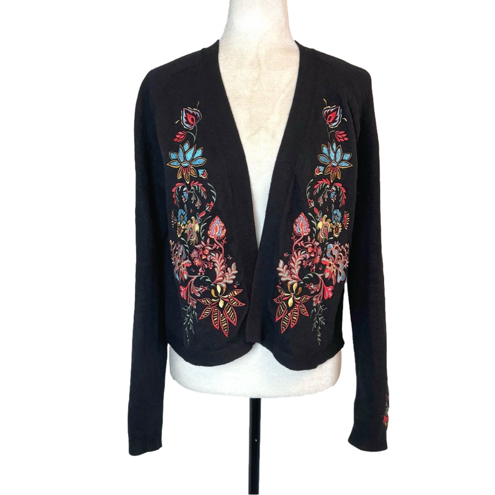 Contemporaine black floral embroidered cardigan